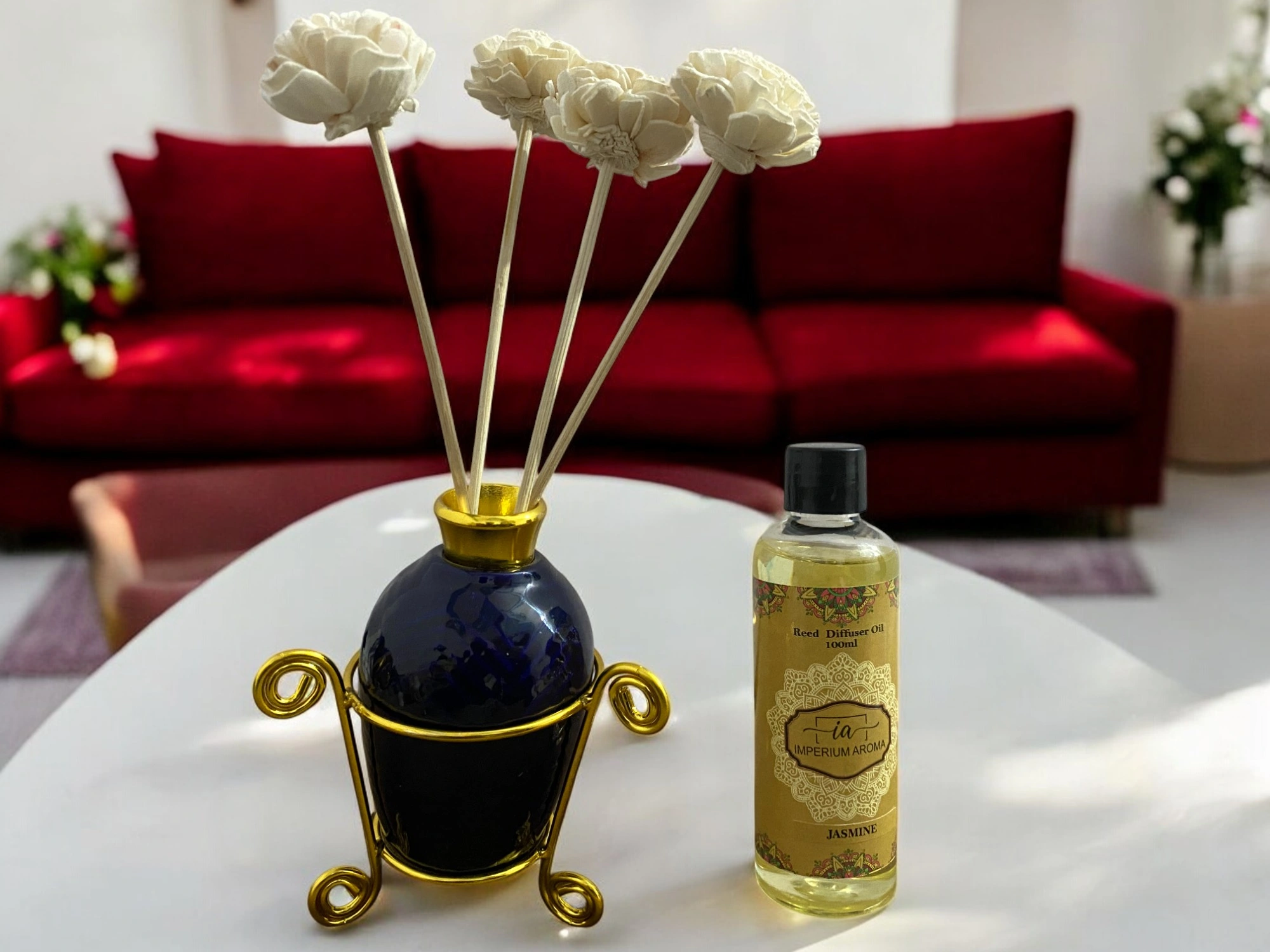 Imperium Jasmine Reed Diffuser Set (Ceramic with Golden Brass Neck)