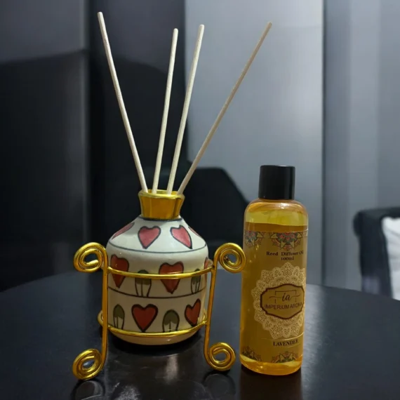 Imperium Lavender Reed Diffuser Set (Ceramic with Golden Brass Neck)
