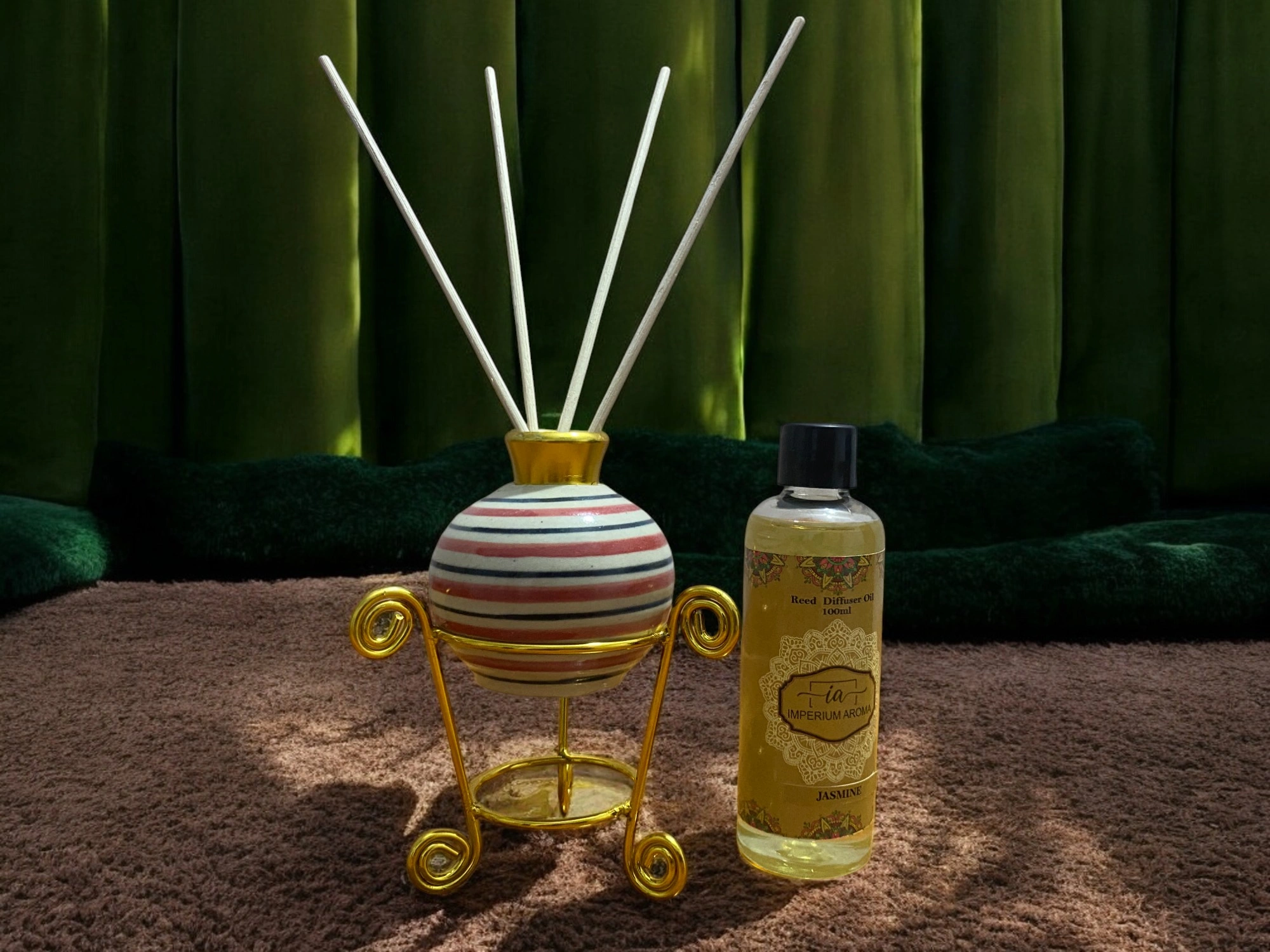 Imperium Jasmine Reed Diffuser Set (Ceramic with Golden Brass Neck)