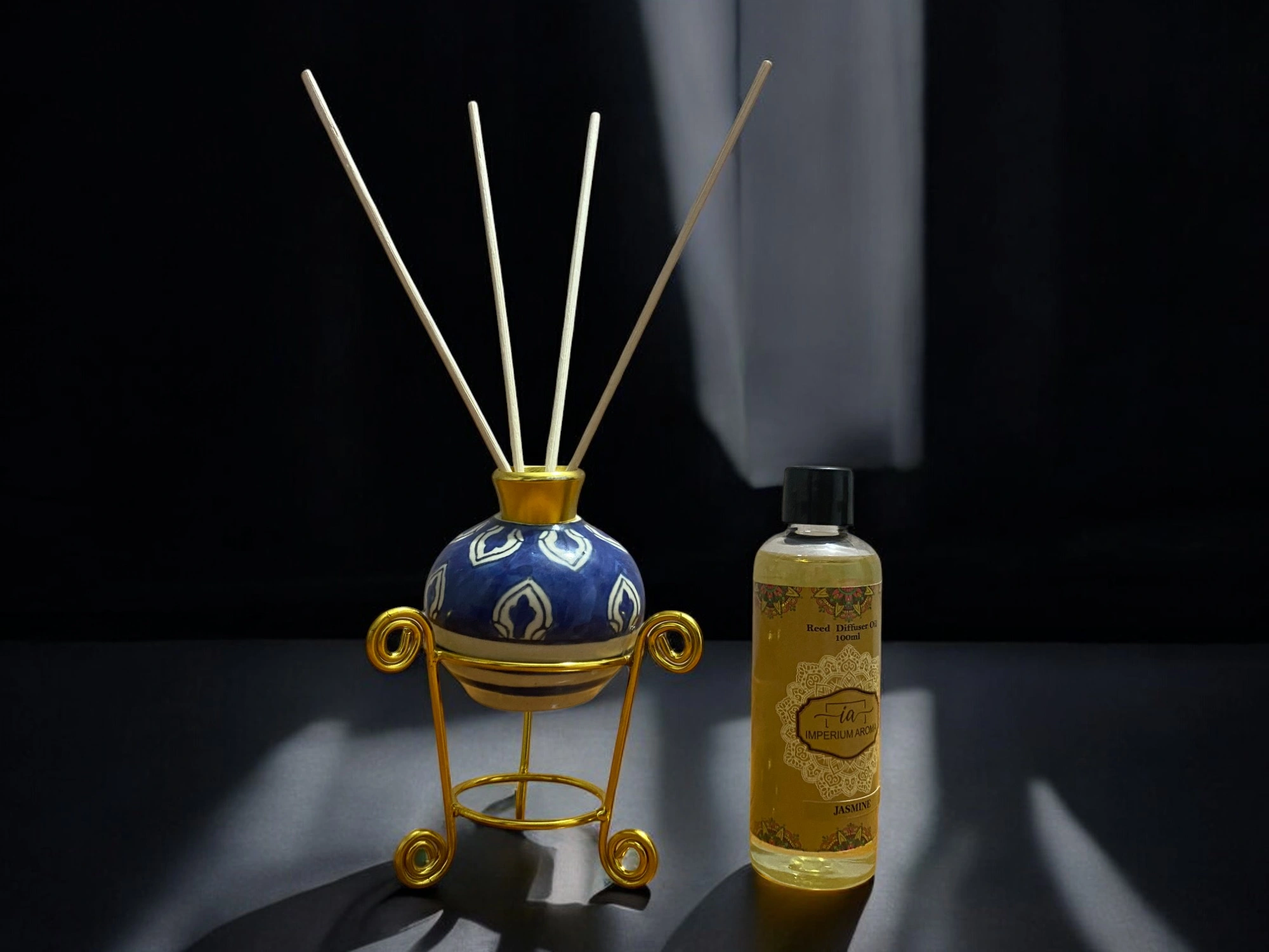 Imperium Jasmine Reed Diffuser Set (Ceramic with Golden Brass Neck)