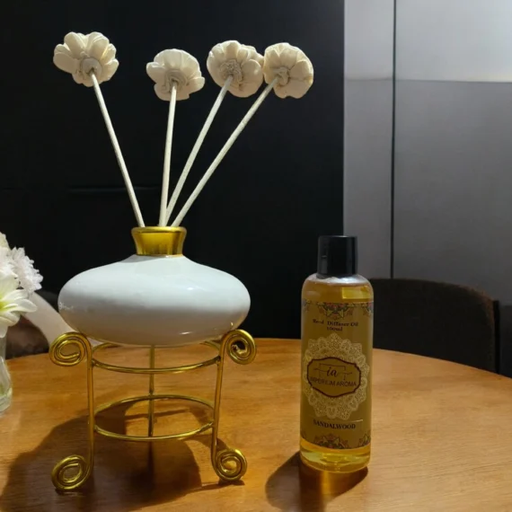 Imperium Sandalwood Reed Diffuser Set (Ceramic with Golden Brass Neck)