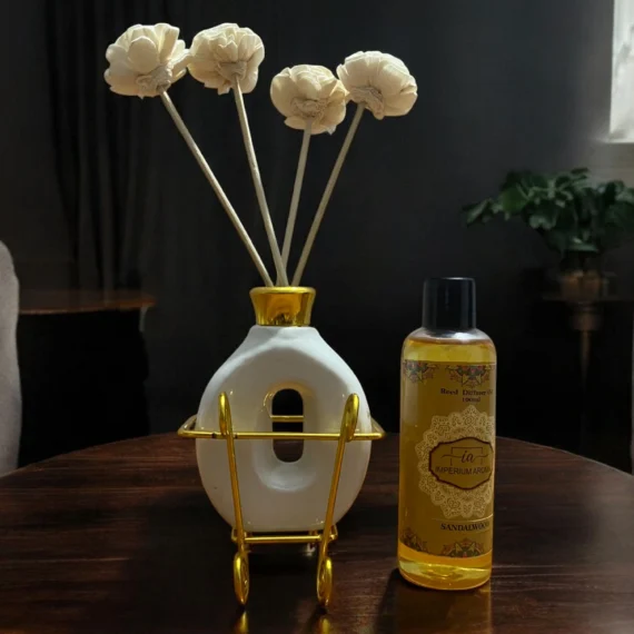 Imperium Sandalwood Reed Diffuser Set (Ceramic with Golden Brass Neck)