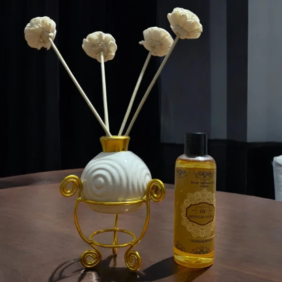 Imperium Sandalwood Reed Diffuser Set (Ceramic with Golden Brass Neck)