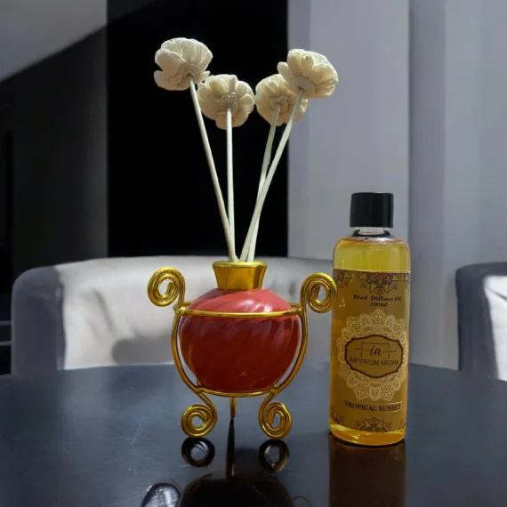 Imperium Tropical Sunset Reed Diffuser Set (Ceramic with Golden Brass Neck)