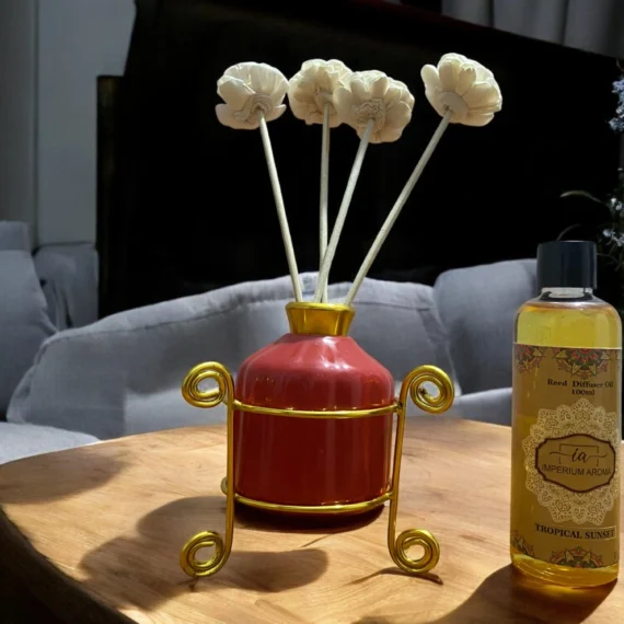 Imperium Tropical Sunset Reed Diffuser Set (Ceramic with Golden Brass Neck)