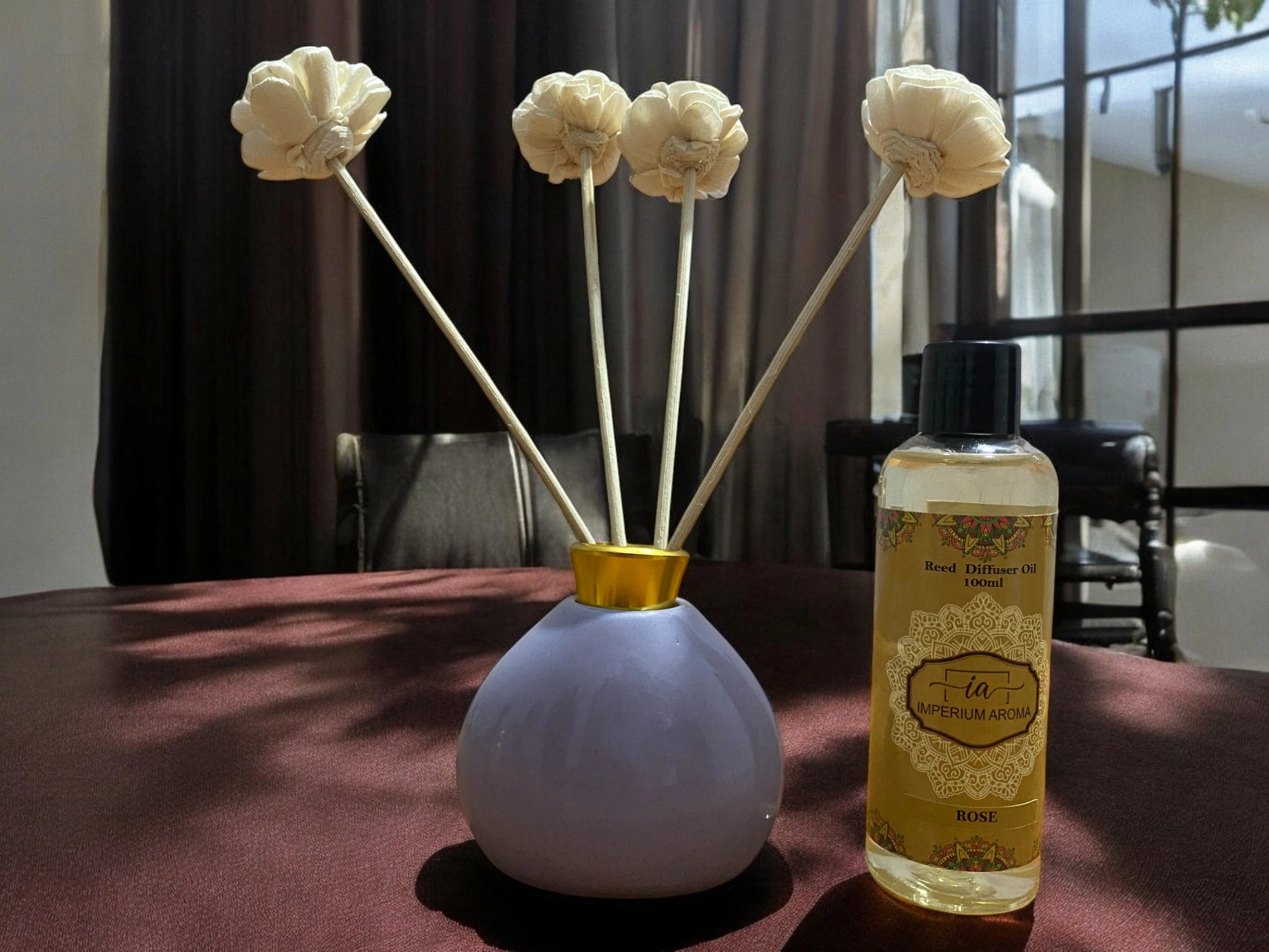 Imperium Rose Reed Diffuser Set (Ceramic with Golden Brass Neck)