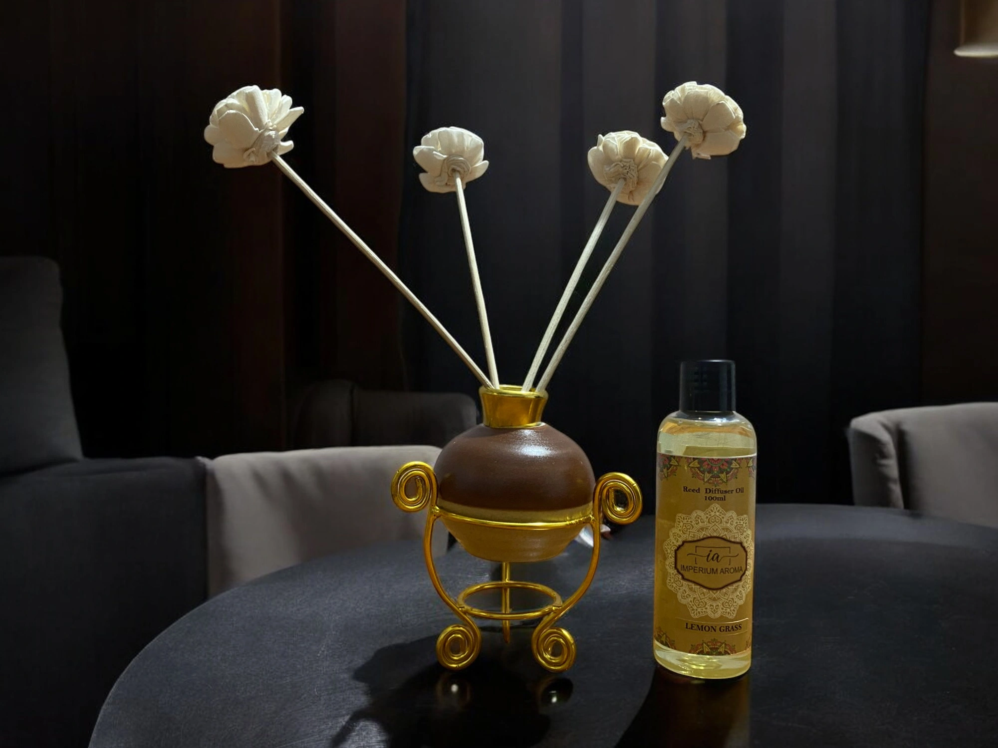 Imperium Lemongrass Reed Diffuser Set (Ceramic with Golden Brass Neck)