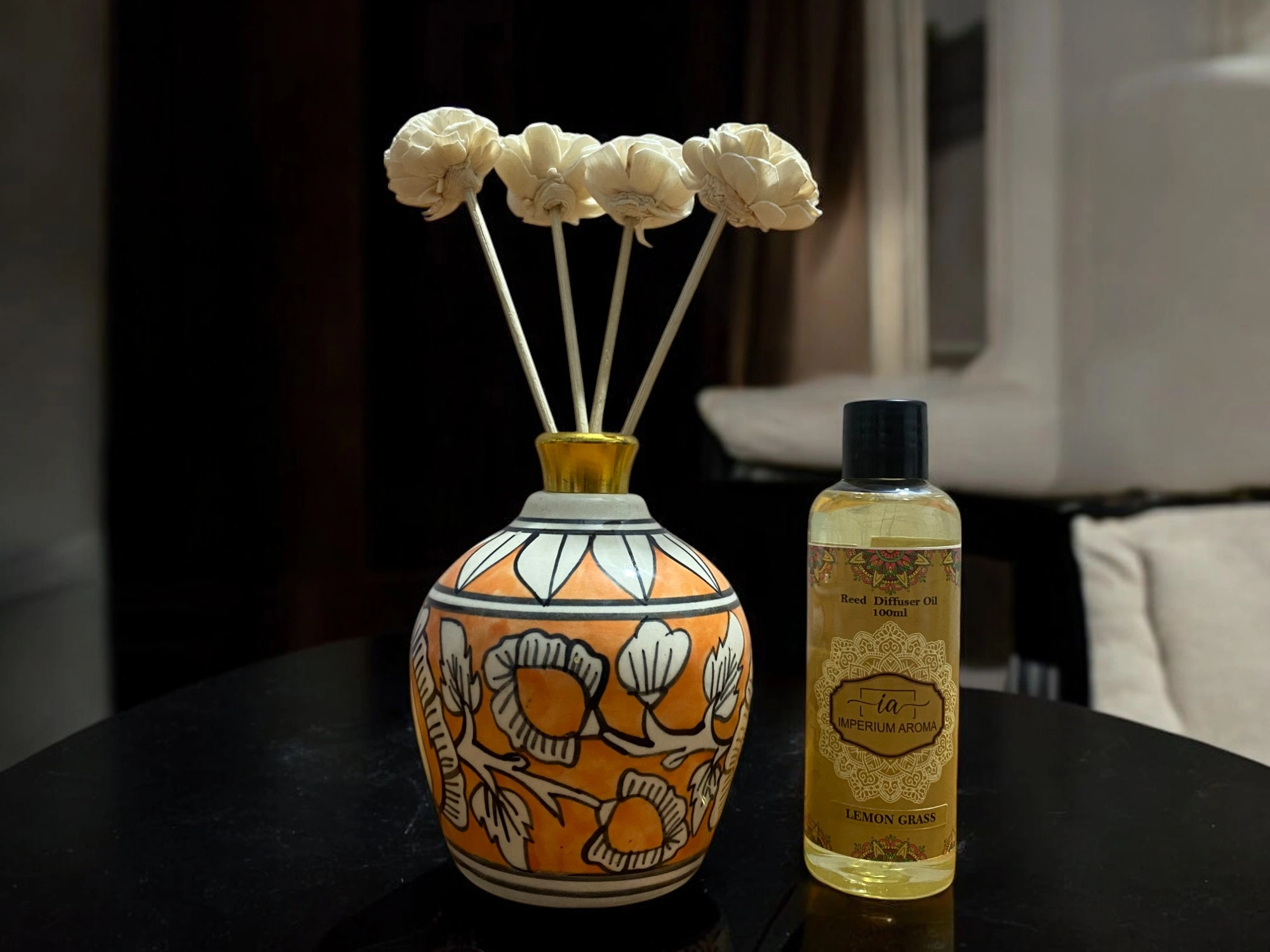 Imperium Lemongrass Reed Diffuser Set (Ceramic with Golden Brass Neck)