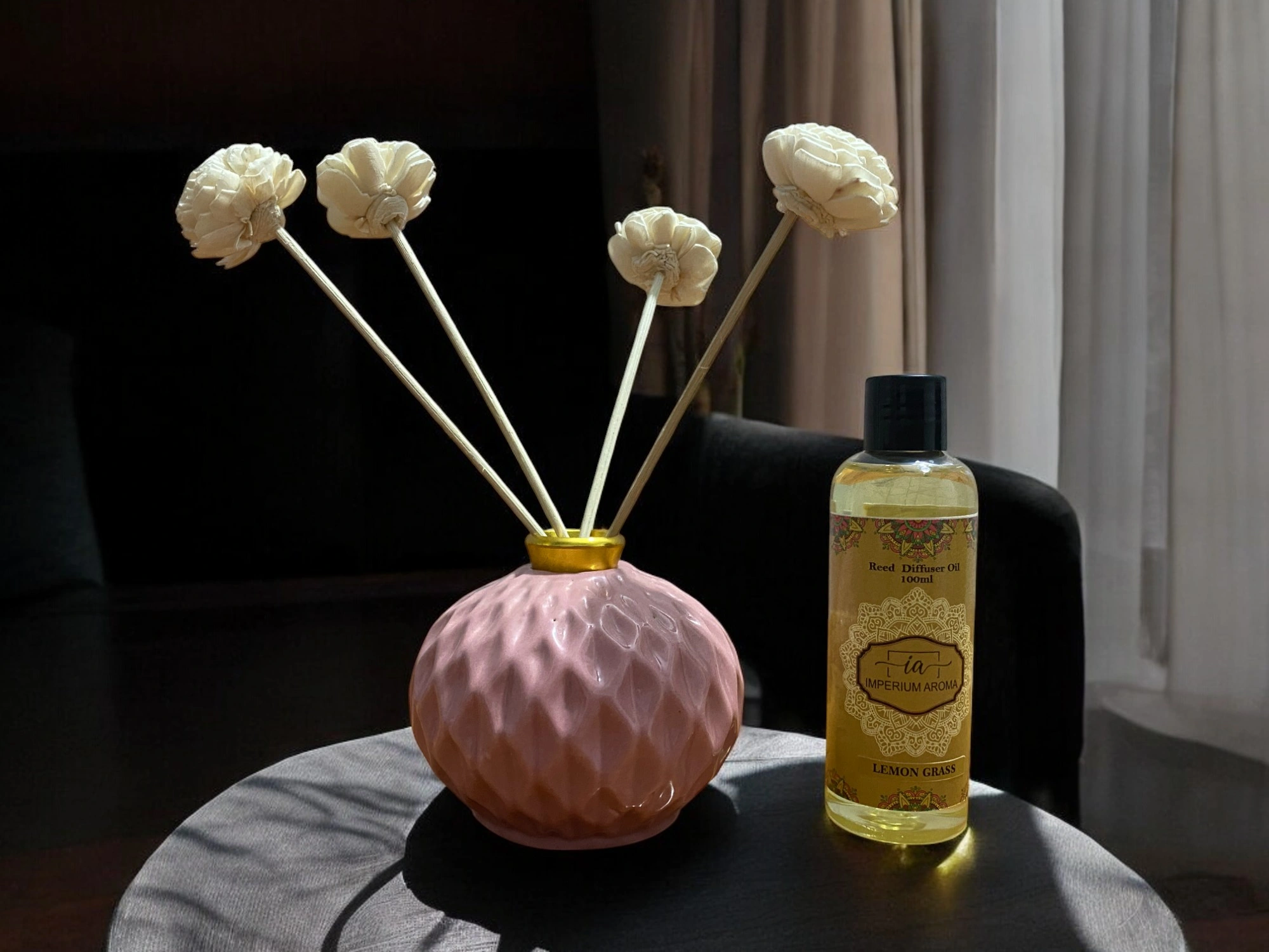 Imperium Lemongrass Reed Diffuser Set (Ceramic with Golden Brass Neck)