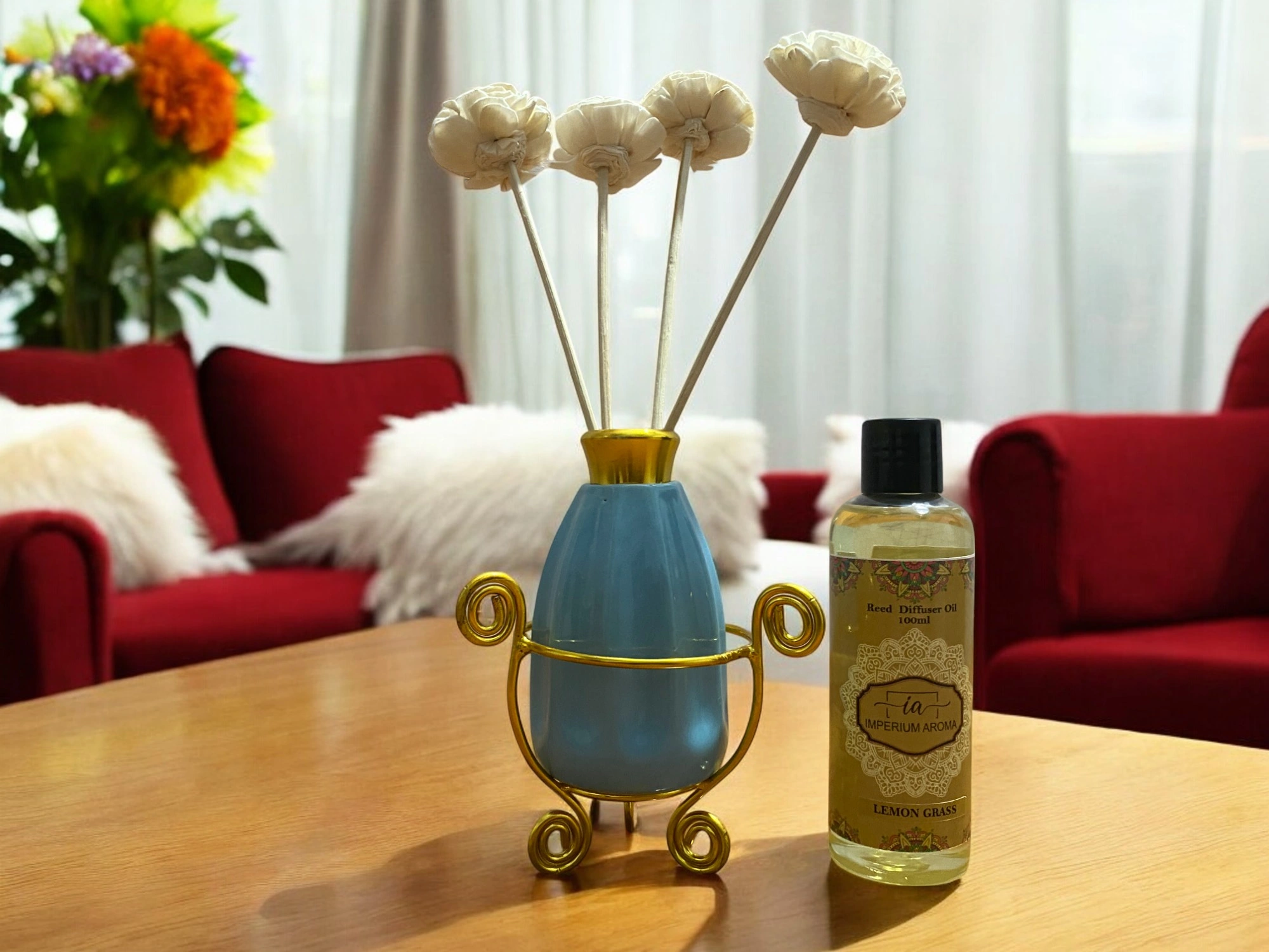 Imperium Lemongrass Reed Diffuser Set (Ceramic with Golden Brass Neck)