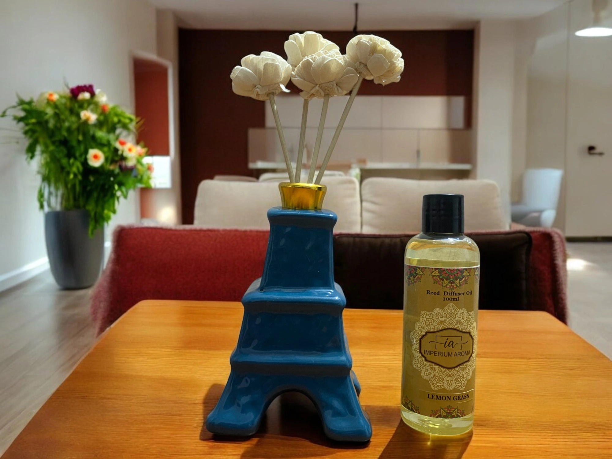 Imperium Lemongrass Reed Diffuser Set (Ceramic with Golden Brass Neck)
