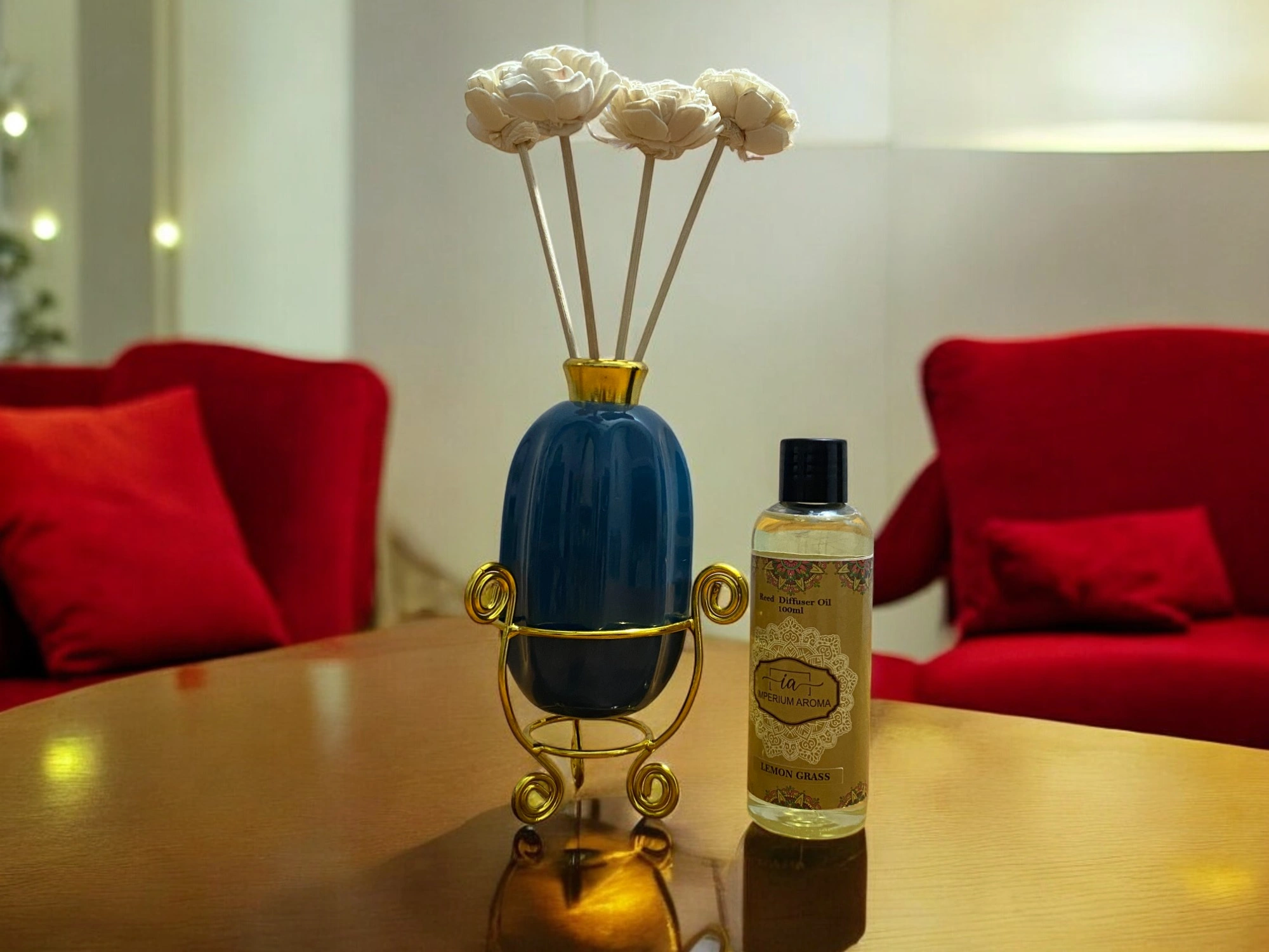 Imperium Lemongrass Reed Diffuser Set (Ceramic with Golden Brass Neck)