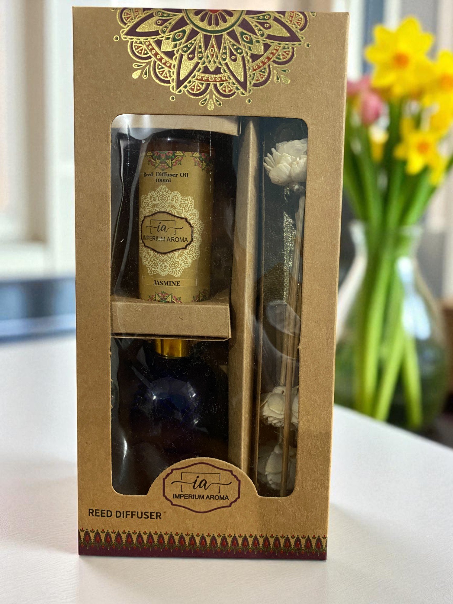 Imperium Jasmine Reed Diffuser Set (Ceramic with Golden Brass Neck) - Image 3