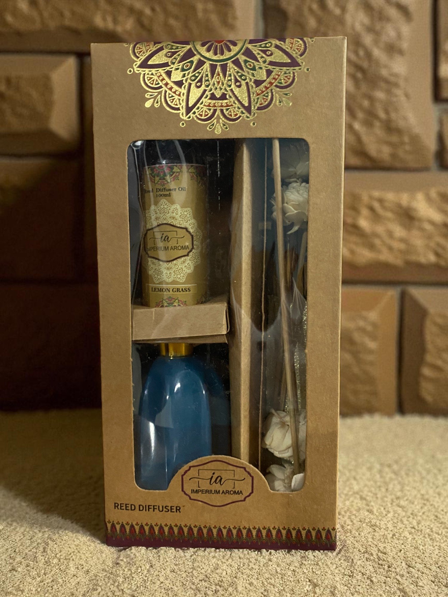Imperium Lemongrass Reed Diffuser Set (Ceramic with Golden Brass Neck) - Image 3