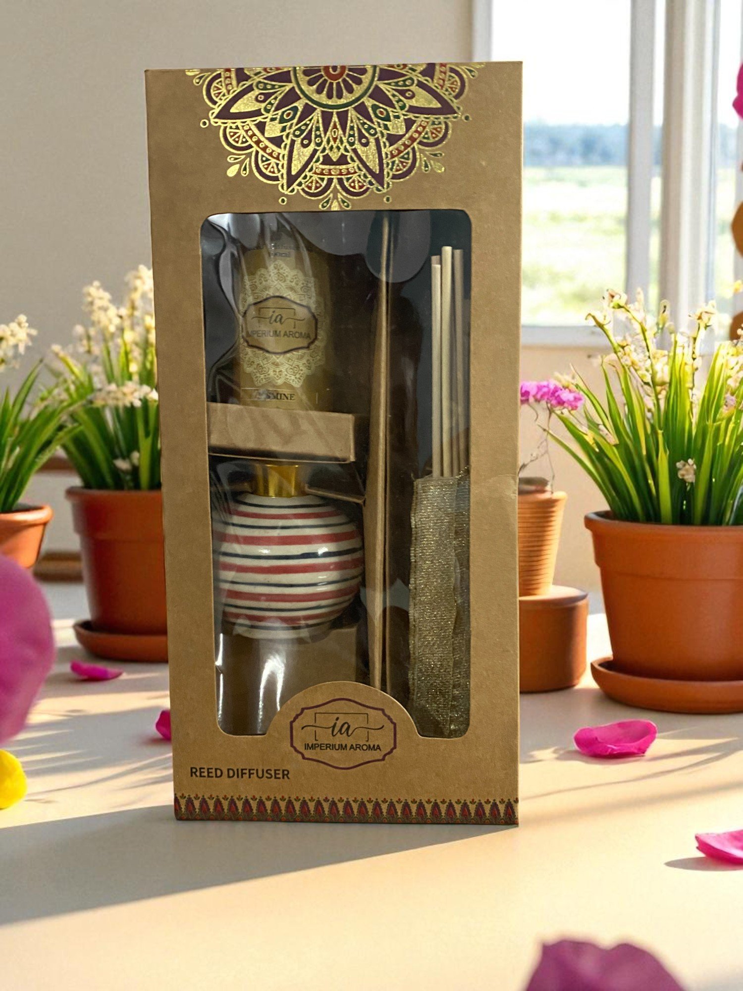 Imperium Jasmine Reed Diffuser Set (Ceramic with Golden Brass Neck) - Image 3