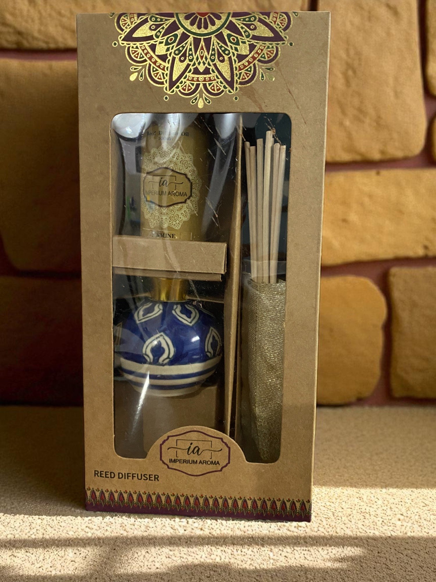 Imperium Jasmine Reed Diffuser Set (Ceramic with Golden Brass Neck) - Image 3