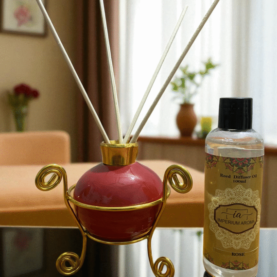Imperium Aroma Rose Reed Diffuser Set (Ceramic with Golden Brass Neck)