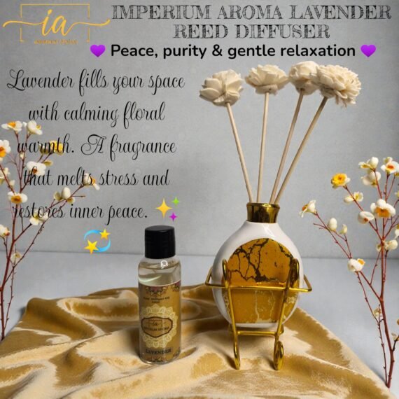 Imperium Aroma Lavender Reed Diffuser Set (Ceramic with Golden Brass Neck)