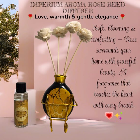 Imperium Aroma Rose Reed Diffuser Set (Ceramic with Golden Brass Neck)
