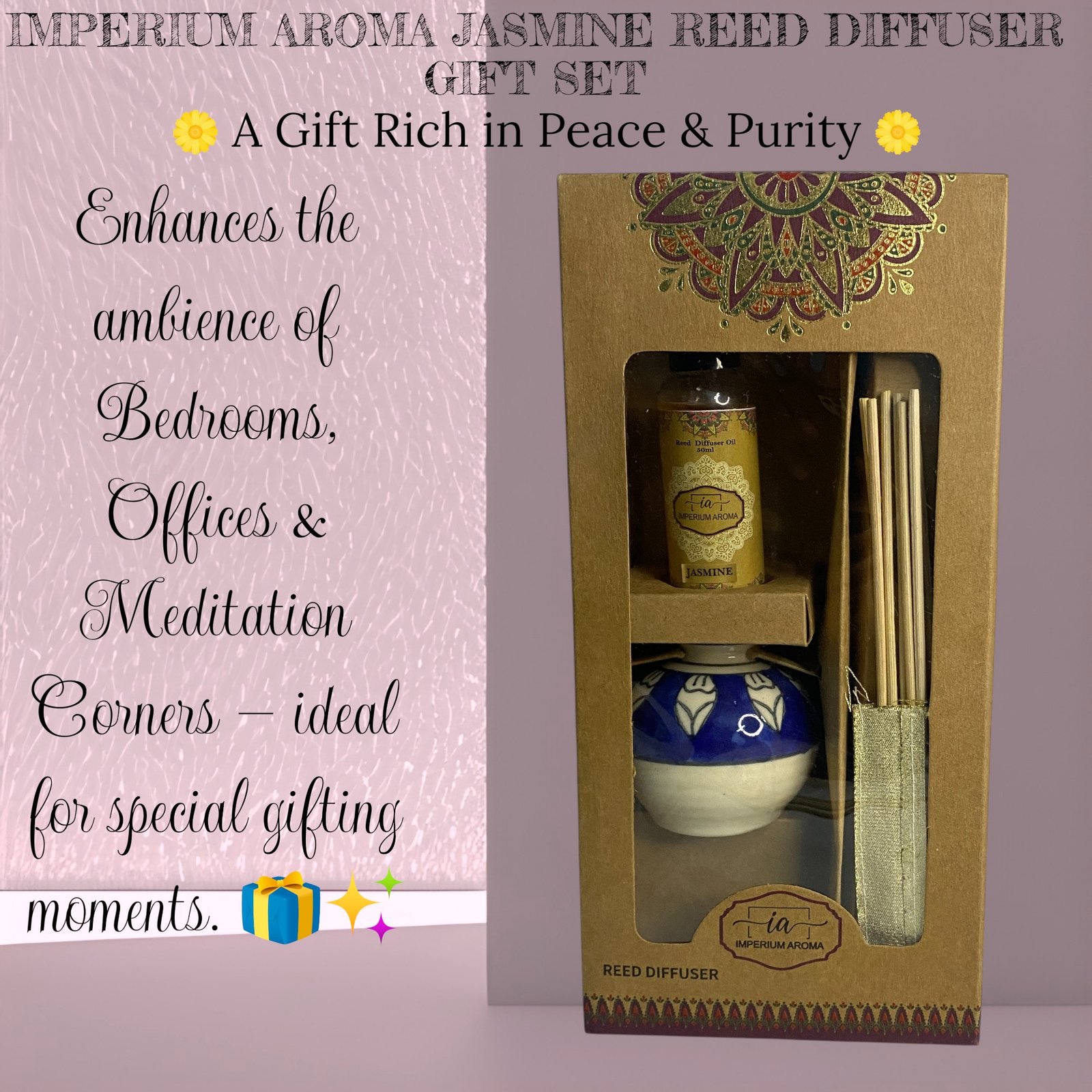 Imperium Aroma Jasmine Reed Diffuser Set (Hand Painted) - Image 3