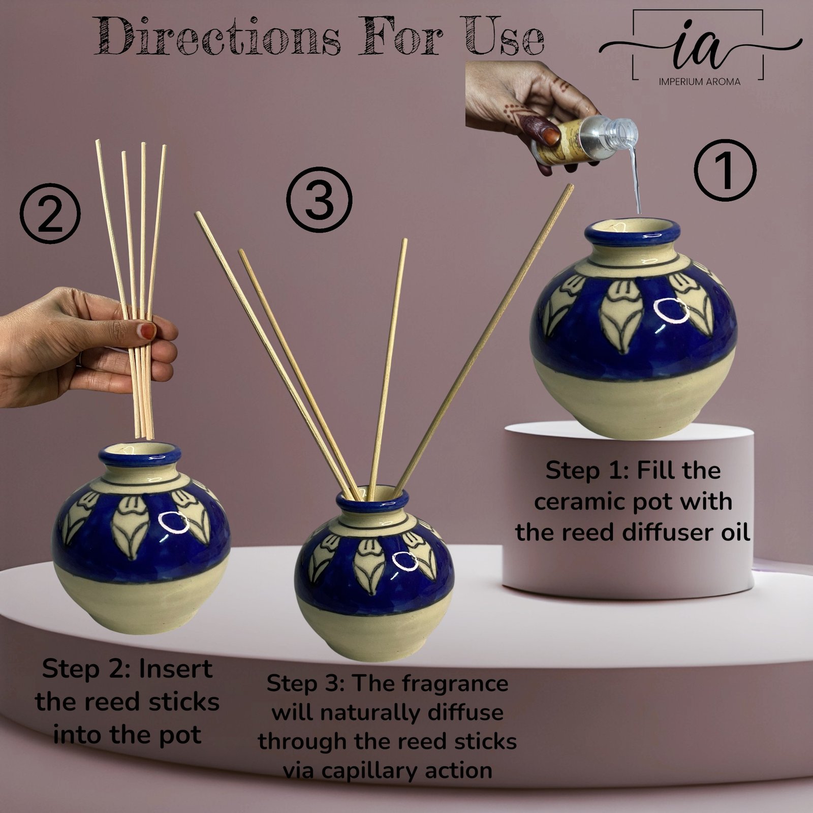 Imperium Aroma Jasmine Reed Diffuser Set (Hand Painted) - Image 4