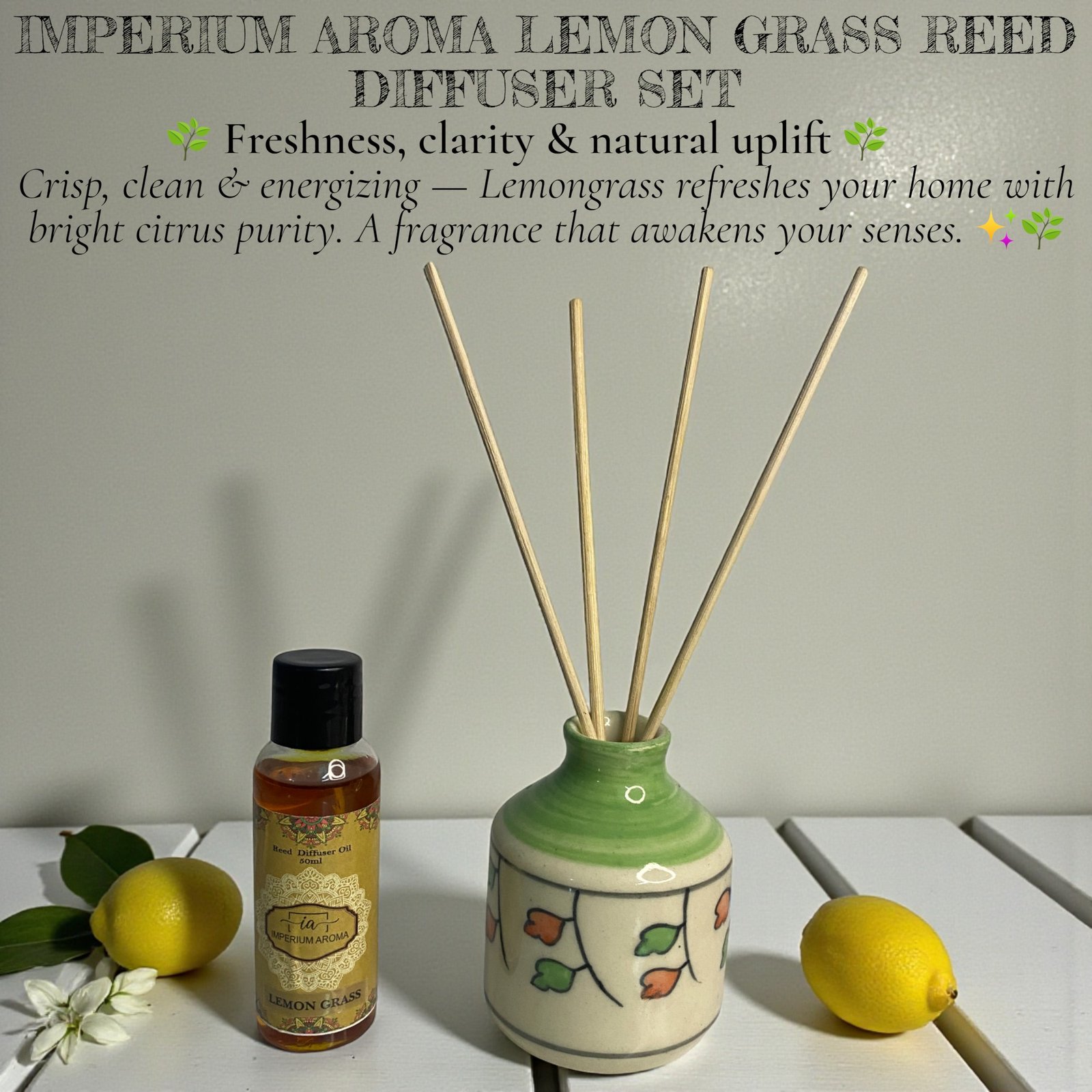 Imperium Aroma Lemongrass Reed Diffuser Set (Hand Painted) - Image 2