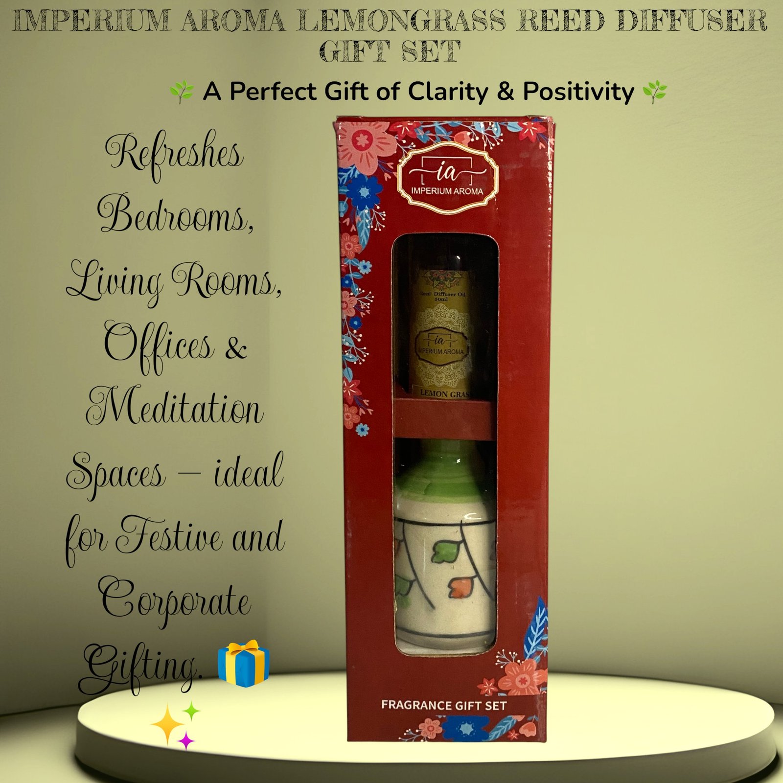 Imperium Aroma Lemongrass Reed Diffuser Set (Hand Painted) - Image 5