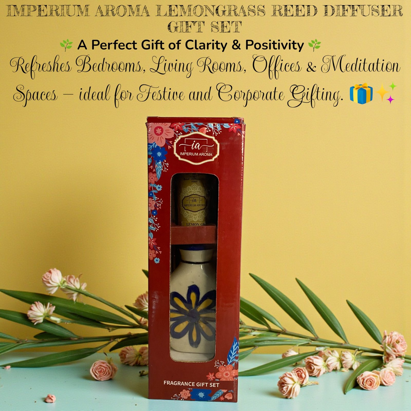 Imperium Aroma Lemongrass Reed Diffuser Set (Hand Painted) - Image 5
