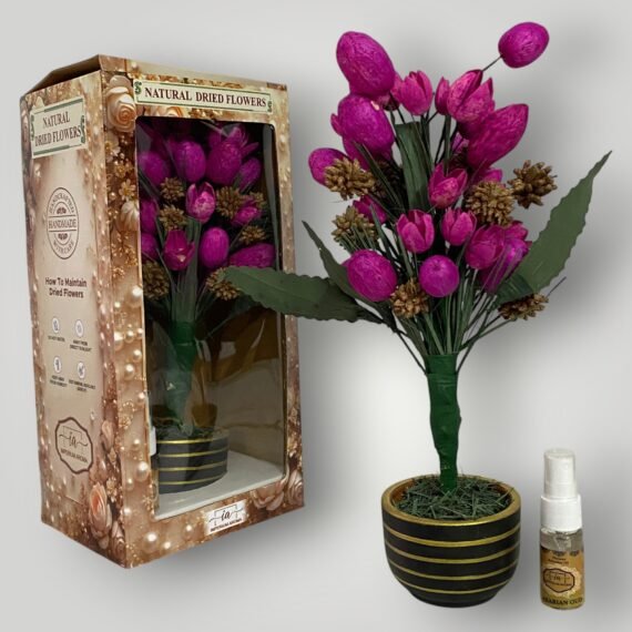 Imperium Aroma Handmade Natural Dried Flower Bouquet with Vase & 15 ml Arabian Oud Fragrance Spray