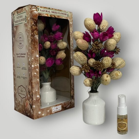 Imperium Aroma Handmade Natural Dried Flower Bouquet with Vase & 15 ml Vanilla Fragrance Spray