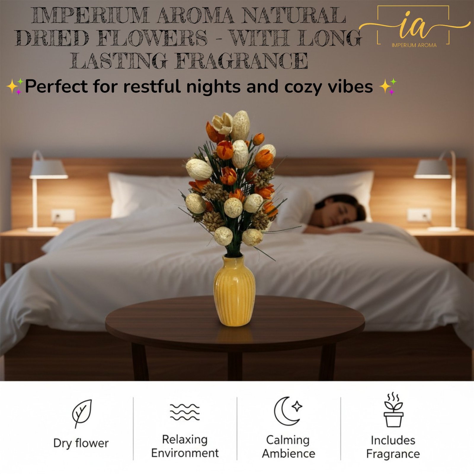 Imperium Aroma Handmade Natural Dried Flower Bouquet with Vase & 15 ml Rose Fragrance Spray - Image 4