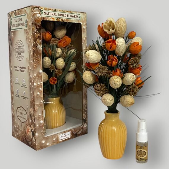 Imperium Aroma Handmade Natural Dried Flower Bouquet with Vase & 15 ml Rose Fragrance Spray