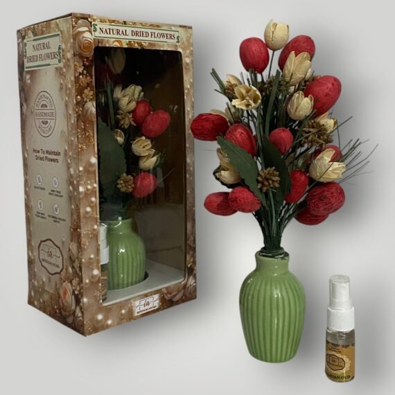 Imperium Aroma Handmade Natural Dried Flower Bouquet with Vase & 15 ml Arabian oud Fragrance Spray