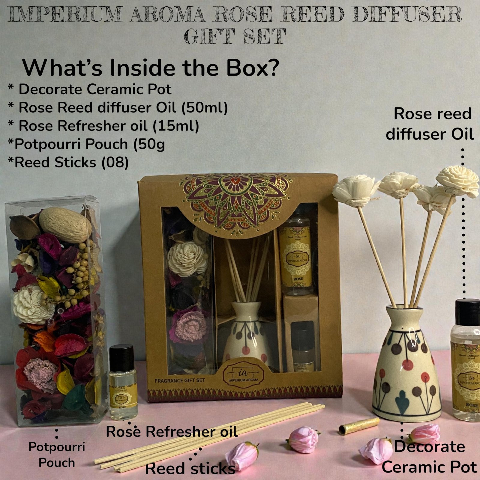 Imperium Aroma Rose Reed Diffuser Gift Set - Image 5