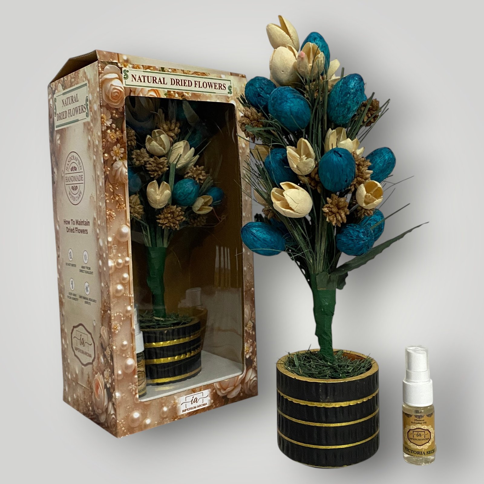 Imperium Aroma Handmade Natural Dried Flower Bouquet with Vase & 15 ml Victoria secret Fragrance Spray