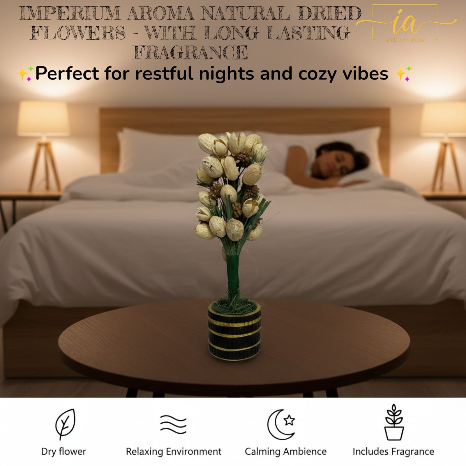 Imperium Aroma Handmade Natural Dried Flower Bouquet with Vase & 15 ml Jasmine Fragrance Spray - Image 5