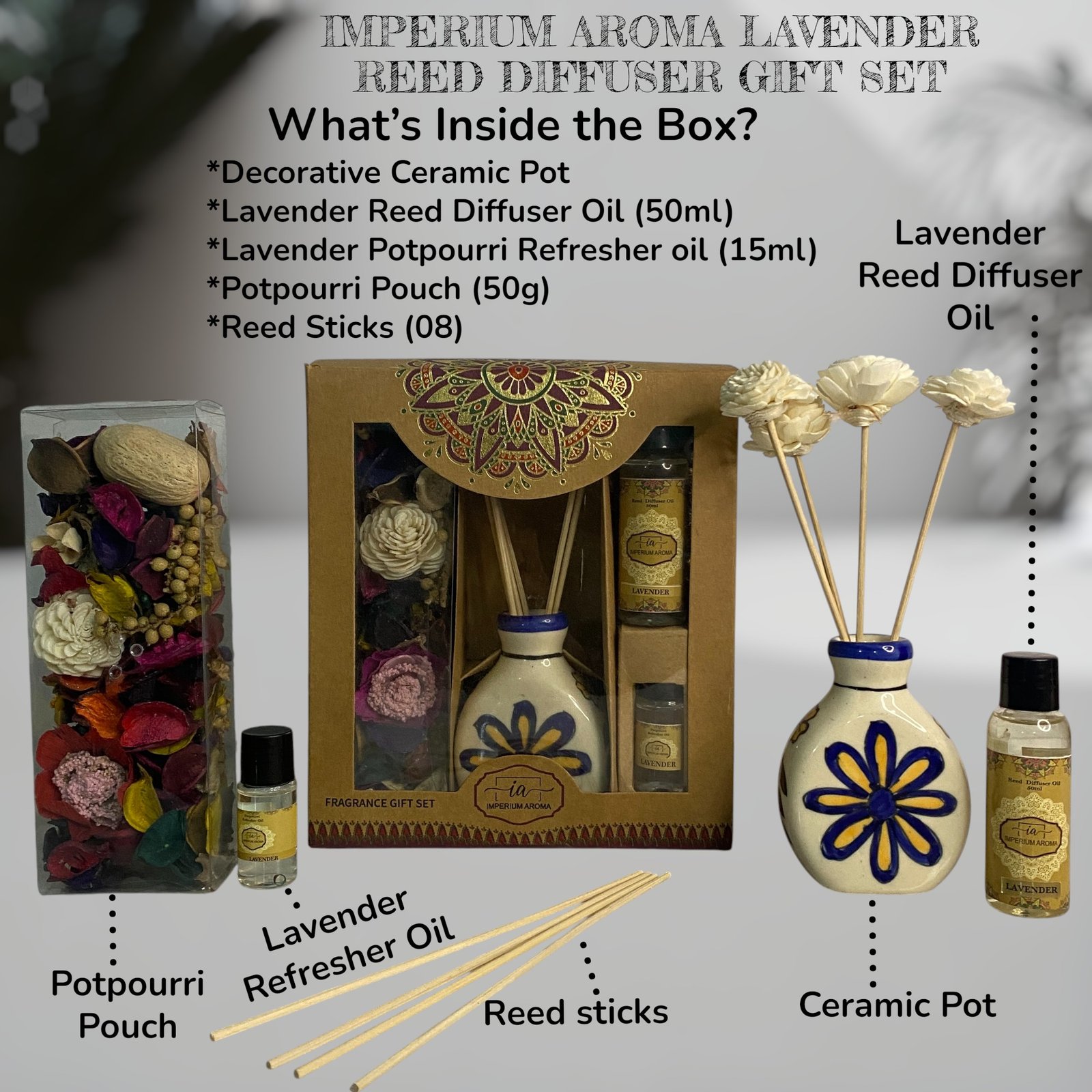 Imperium Aroma Lavender Reed Diffuser Gift Set - Image 4