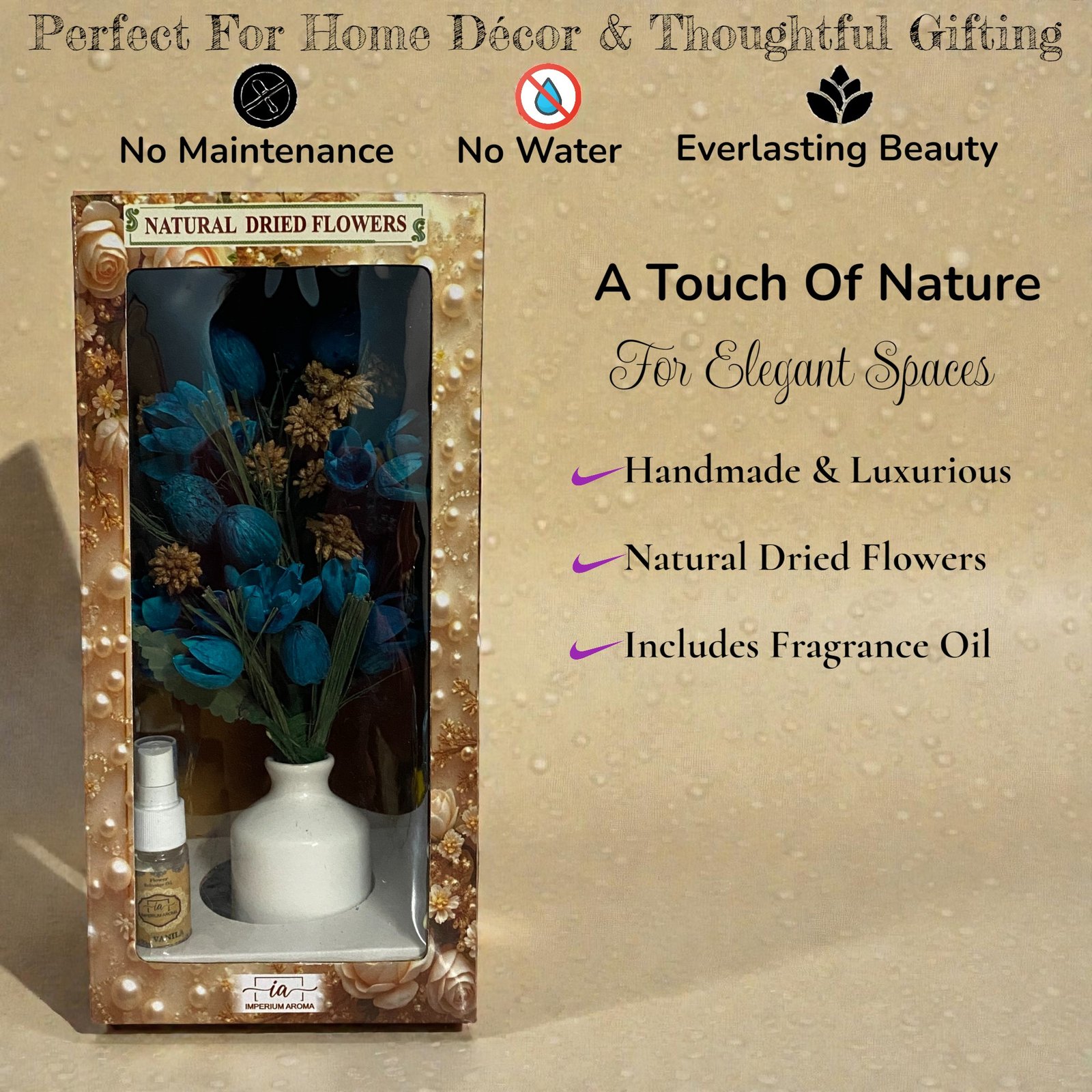 Imperium Aroma Handmade Natural Dried Flower Bouquet with Vase & 15 ml Vanilla Fragrance Spray - Image 6