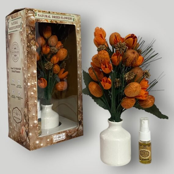 Imperium Aroma Handmade Natural Dried Flower Bouquet with Vase & 15 ml Jasmine Fragrance Spray
