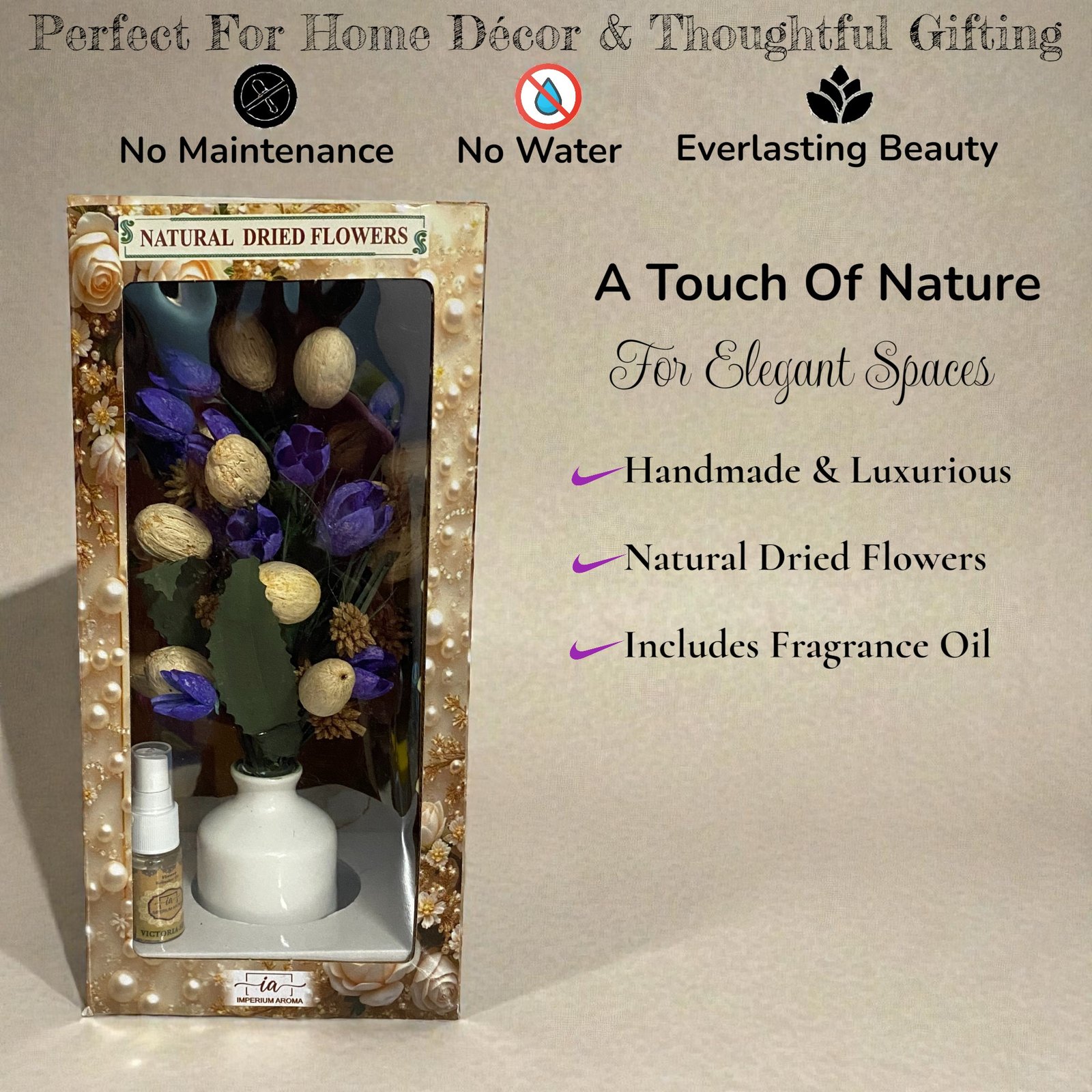 Imperium Aroma Handmade Natural Dried Flower Bouquet with Vase & 15 ml Victoria secret Fragrance Spray - Image 5